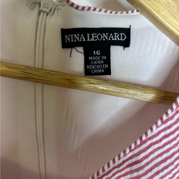 Nina Leonard Red and White Striped Seersucker Sleeveless Tiered Dress - Picture 3 of 7